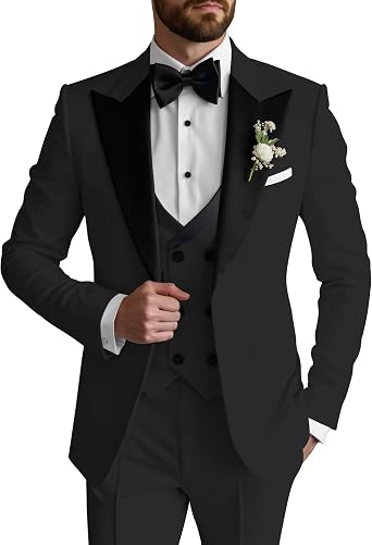 XDlELAN Mens Suit 3 Piece Slim Fit for Men Tuxedo Suit Set Double Breasted Suits for Wedding Groom Prom Mens Tuxedos
