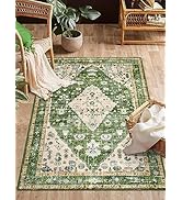 Lahome Boho Tribal Area Rug - 3x5 Vintage Green Rug for Bedroom, Soft Non Slip Washable Entry Bat...