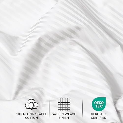 Miniatura 4 de Feather & Stitch - Juego de sábanas de damasco de 500 hilos, 100 % algodón, suaves, transpirables, 4 piezas de 18 pulgadas de profundidad, tejido de