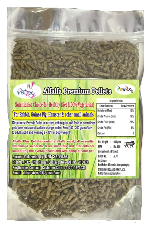 Petzee Alfalfa Pellet Highly Premium Nutritious Diet Suitable for All Types Rabbit, Guinea Pig and Other Small Animals, Nutritionist Choice (950 GMS) 3mm (B0CL2JPC58) Amazon Price History, Amazon Price Tracker