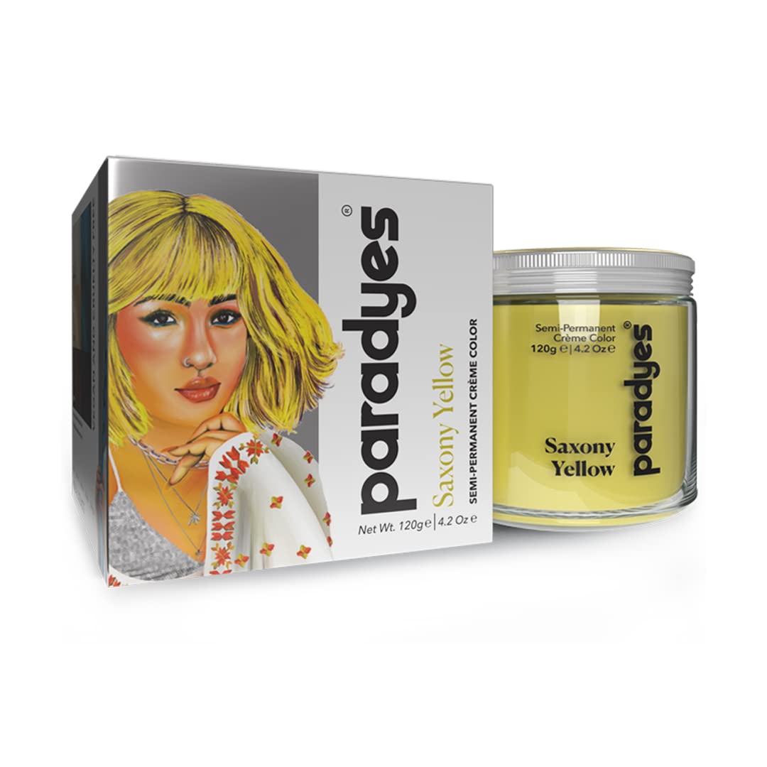 paradyesAmmonia Free, Cruelty Free, Vegan, DIY application, Semi-permanent Hair Color jar only 120gm, (Saxony Yellow)