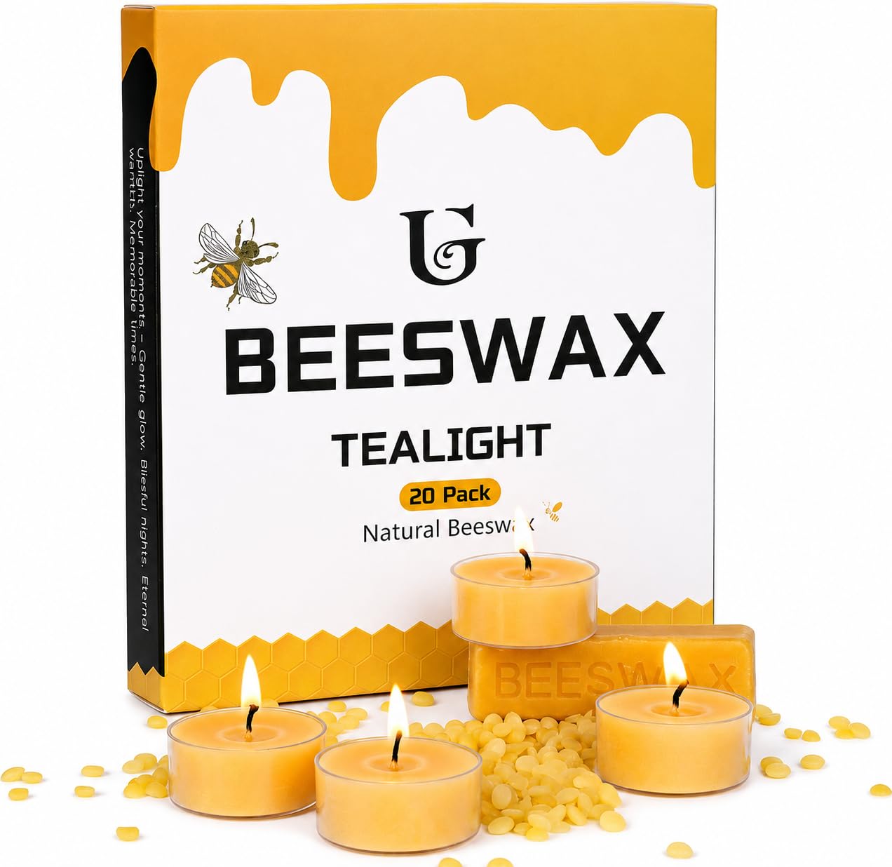 20 PCS Beeswax Tealight Candles, Pure Beeswax with Cotton Wick, 4-Hour Burn Time, Handmade, Non-Toxic & Eco-Friendly for Relaxation