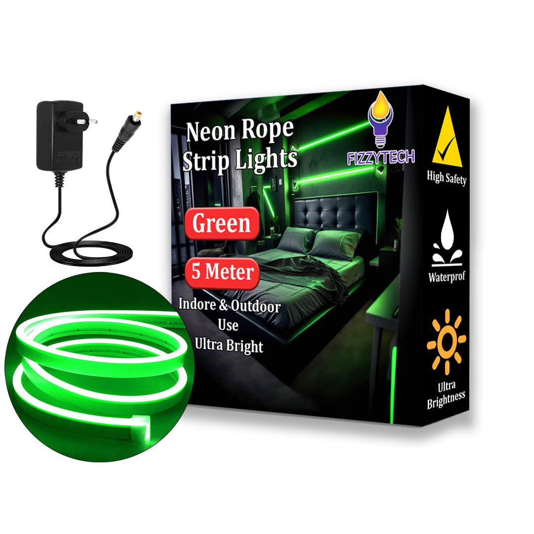 fizzytech LED Neon Light 12 Volt Adaptor 5 Meter Neon Light Flat Silicone Neon Rope Light Flexible Cuttable String, IP65 Waterproof Neon LED Strips Lights of Home Decoration (Neon Green) (B0BP2BQLHY) Amazon Price History, Amazon Price Tracker