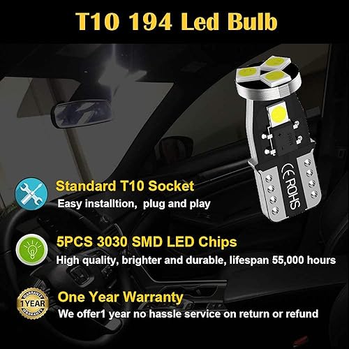 Miniatura 6 de Bombillas LED T10 194 para automóvil, 192 bombillas LED para automóvil, 168 bombillas LED, 5smd 6000K LED blanco para interior de automóvil, cúpula