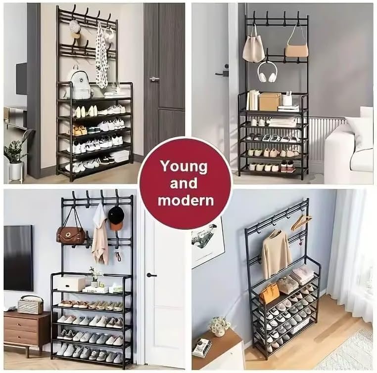 5-Tier Shoe Rack Organizer, Sturdy Metal & Fabric Storage Shelf for Closet and Entryway, Space-Saving Shoe Shelf Holds 20-25 Pairs