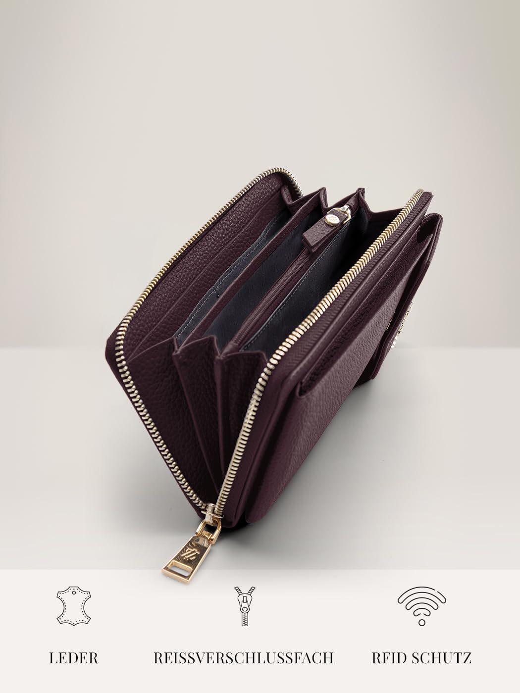 Lazarotti Bologna XL skórzany portfel damski i etui na telefon komórkowy (2 w 1), 16 przegródek na karty, do zawieszenia z ochroną RFID, 11 x 3,5 x 19 cm