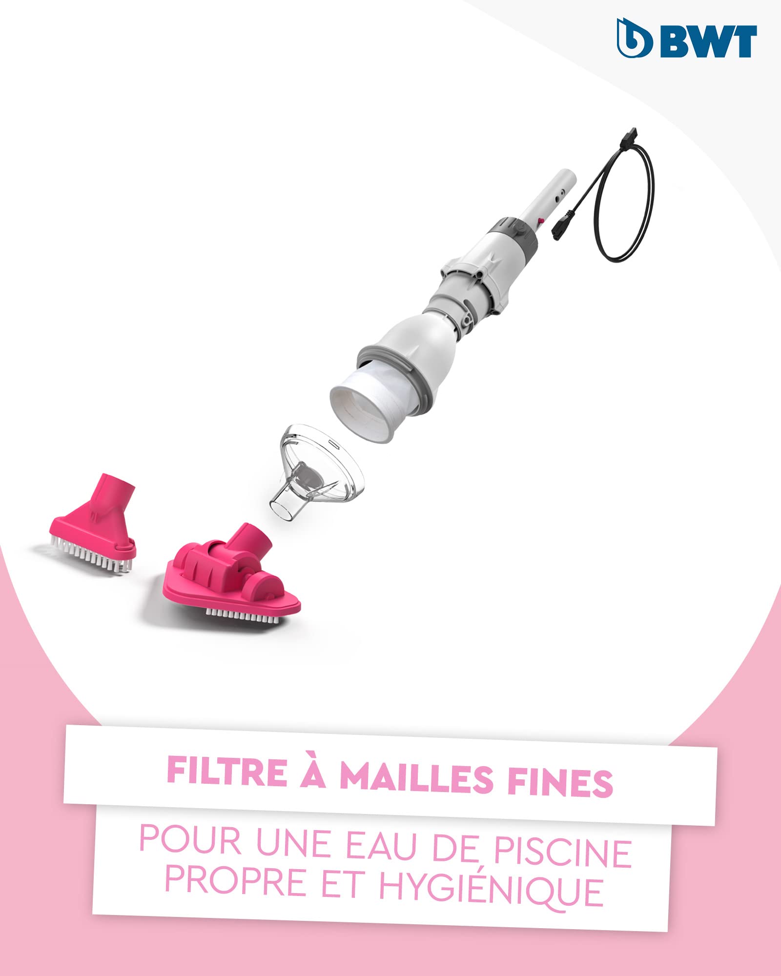 BWT Aspirateur de Piscine BC02 | Nettoyage Efficace des piscines Hors Sol Jusqu’à 10 m³ | Fonctionnement sans Fil pour Une liberté Totale de Mouvement | Puissance d’Aspiration élevée
