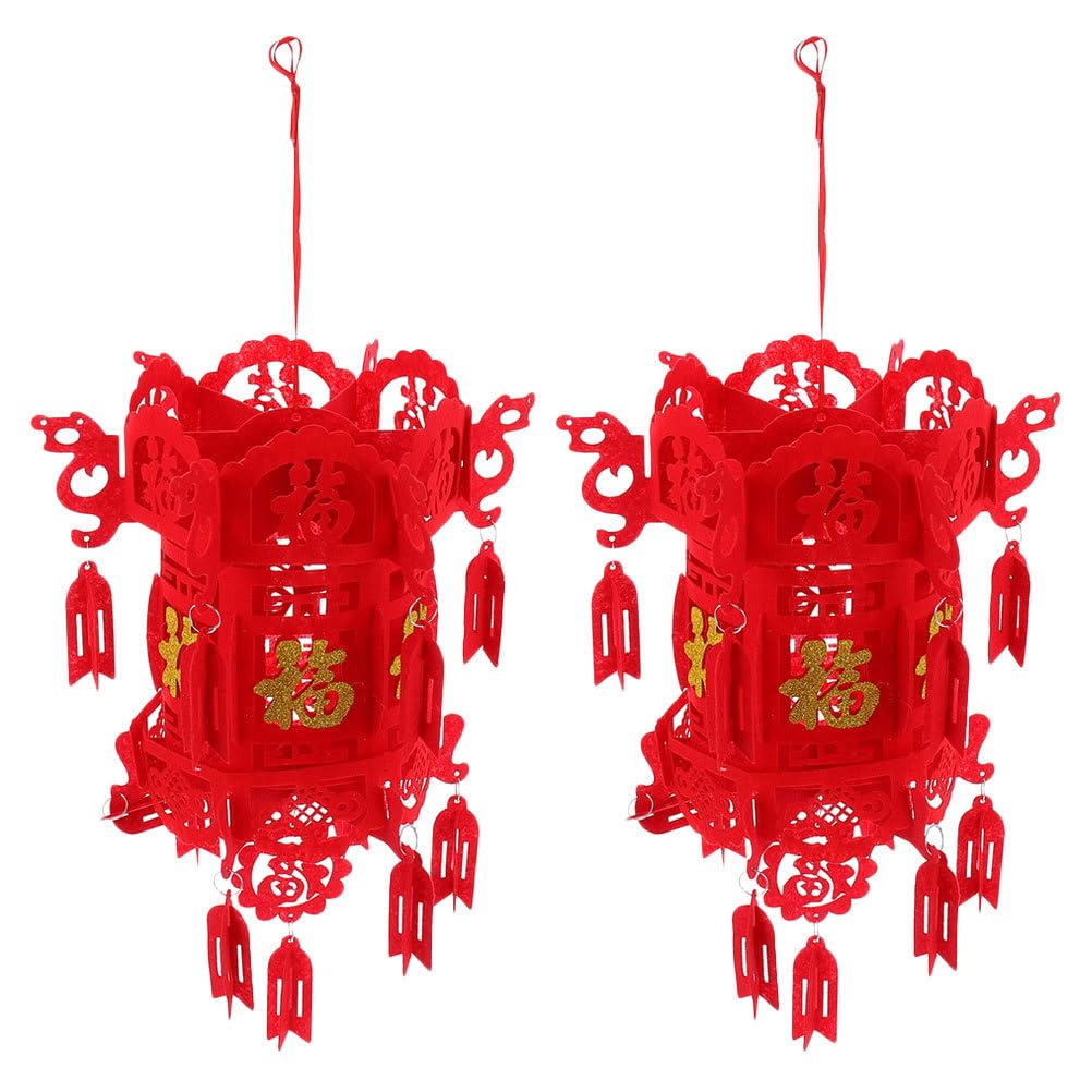 SEWACC 2pcs Chinese Non-woven Lanterns, Red Hanging Decorations Non-woven Fabric New Year Festival Decor