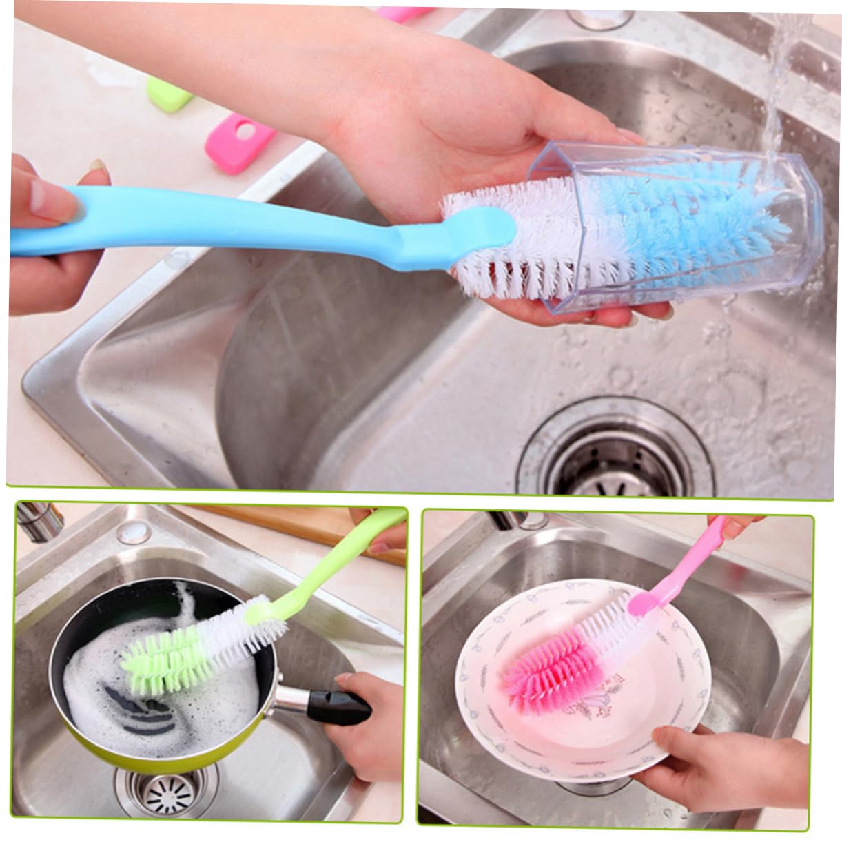 Mobestech Flexible Bottle Cleaning Brush Nylon Bristles for Water Bottles Cups Tumblers and Wine Glasses Non-toxic Plastic Design Random Color - Image 2