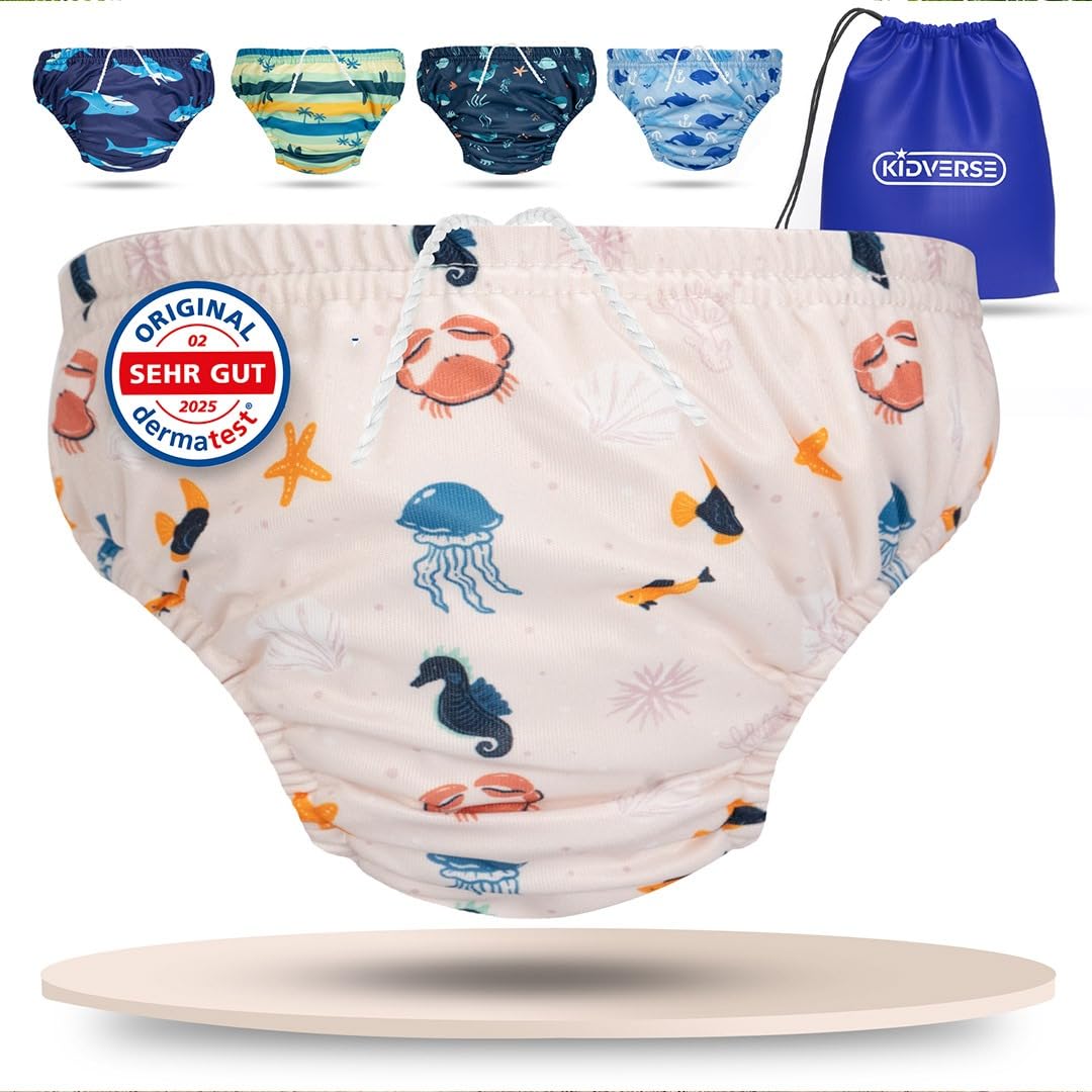 KIDVERSE Baby Swim Nappy Aged 6 to 12 Months - Reusable Nappies - Skin-Friendly & Highly Absorbent Swim Nappy - Baby Swimming Nappies with Pocket & Laundry Bag