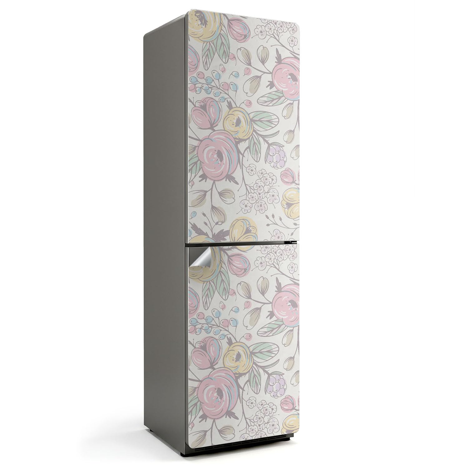 Vinilo para frigorífico de 60x205 cm con elegante patrón floral pastel
