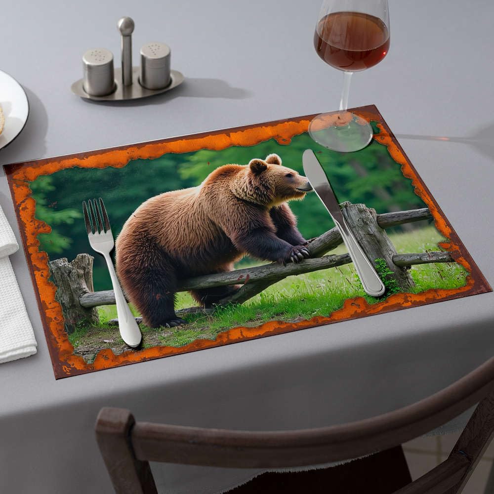 Lot de 6 sets de table jaunes avec ours marron pour protéger la table des taches