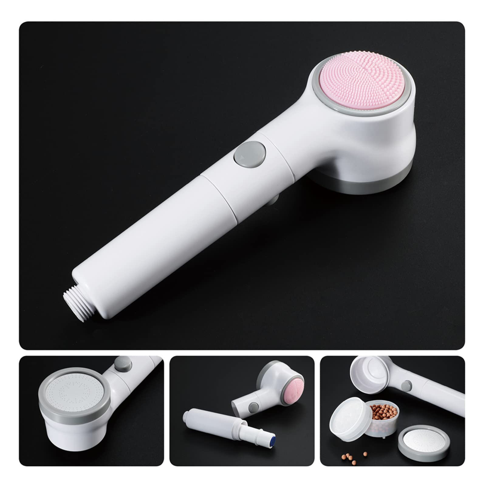 Cabezal de Ducha de Alta Presión con Manguera y Soporte, Cabezal de Ducha Desmontable, Rociador de Ducha para Reparar la Piel Seca y la Caída del Cabello, Blanco Gris