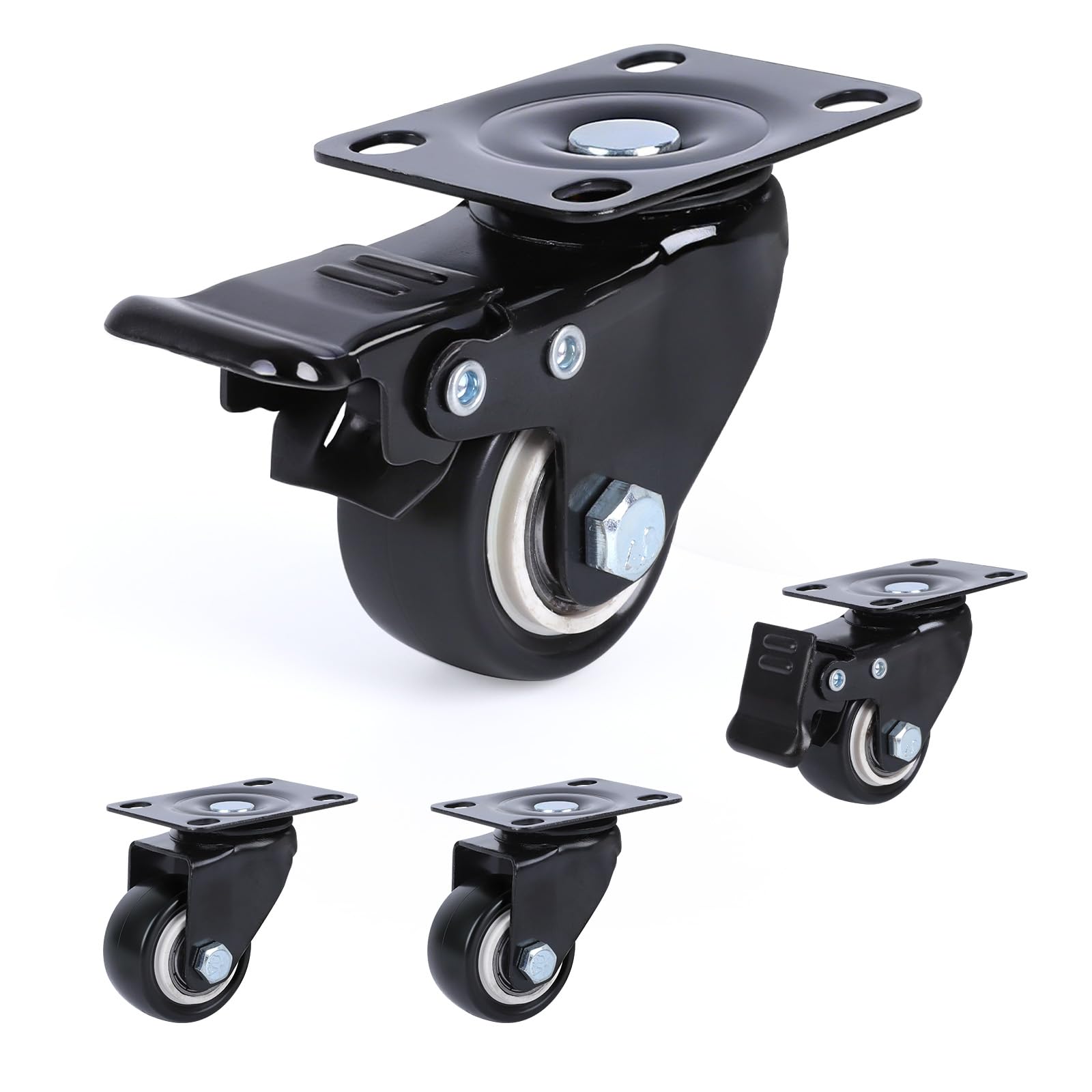 Nfbcxutkw 2 Swivel + 2 Locking Casters 1.5 Inch Heavy Duty Casters Set Of 4, 2 Swivel + 2 Locking, Black Pu