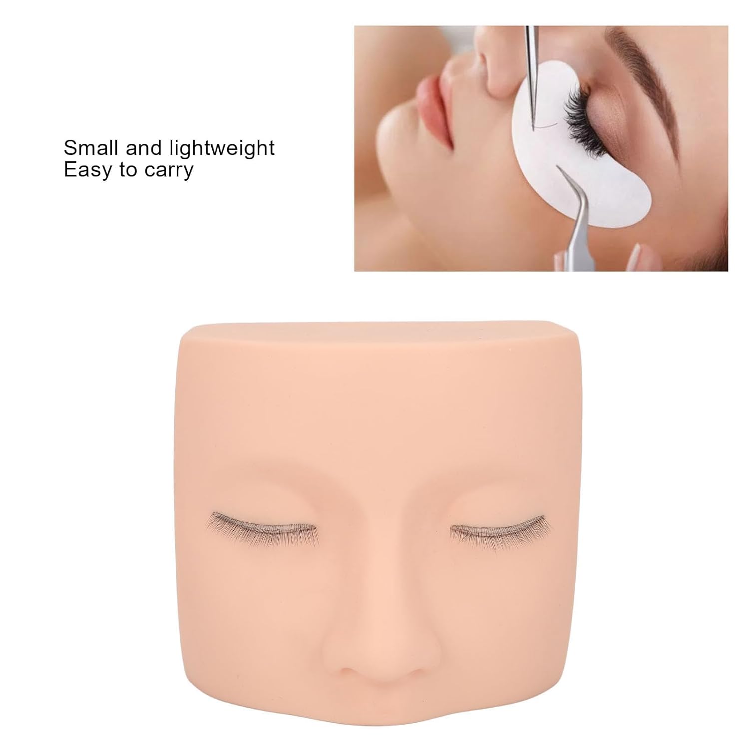Eyelash Extension Mannequin Head, Lash Practice Mannequin Head with 3 - Layer Eyelash Mold, Realistic PVC Soft Rubber Texture Reusable Training Head for Beginners and