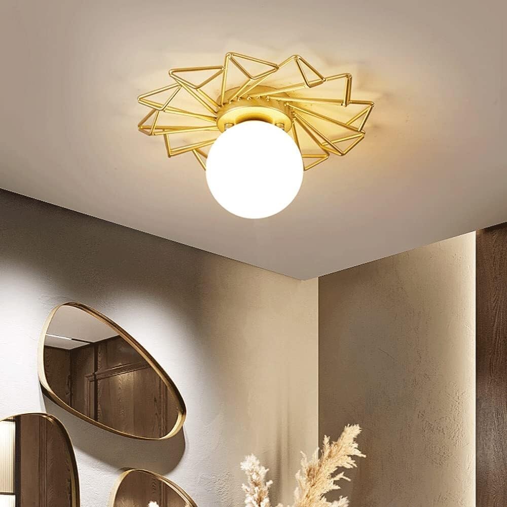 Mid Century Globe Mounted Ceiling Light Flower Ceiling Hanging Light, Indoor Hardware Lighting Fixtures for Bedroom, Foyer, Hallway, Entrance, Staircase (Small 20cm)