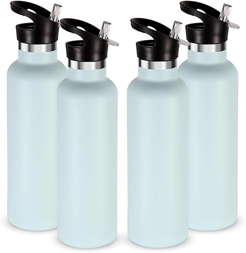 Miniatura 12 de Neihepal Botellas de agua de acero inoxidable plateadas, botella de viaje de doble pared aislada al vacío de 24 onzas con tapa de popote a prueba de