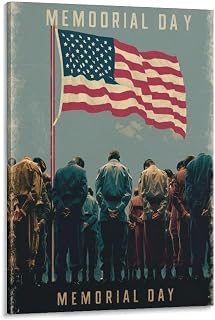 American Flag with The Text Memorial – Vintage War Poster Sign_2, Canvas Printing Wall Art Prints Wall Decor Posters Scandinavian Bohemian Living Room Bedroom Home Tv 20x30inch(50x75cm)