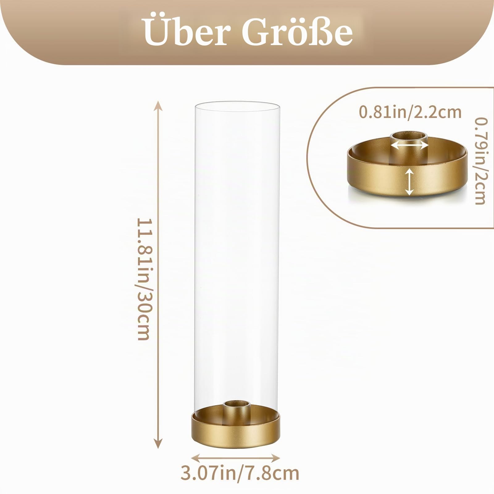 Sziqiqi Kerzenhalter Gold Kerzenständer Metall für Hochzeitstisch Mittelstücke - 30cm Hoch Kerzenständer 6er Set Windlicht Kerzenhalter Stabkerze mit Glas für Esszimmer Kaffee Tischdekoration