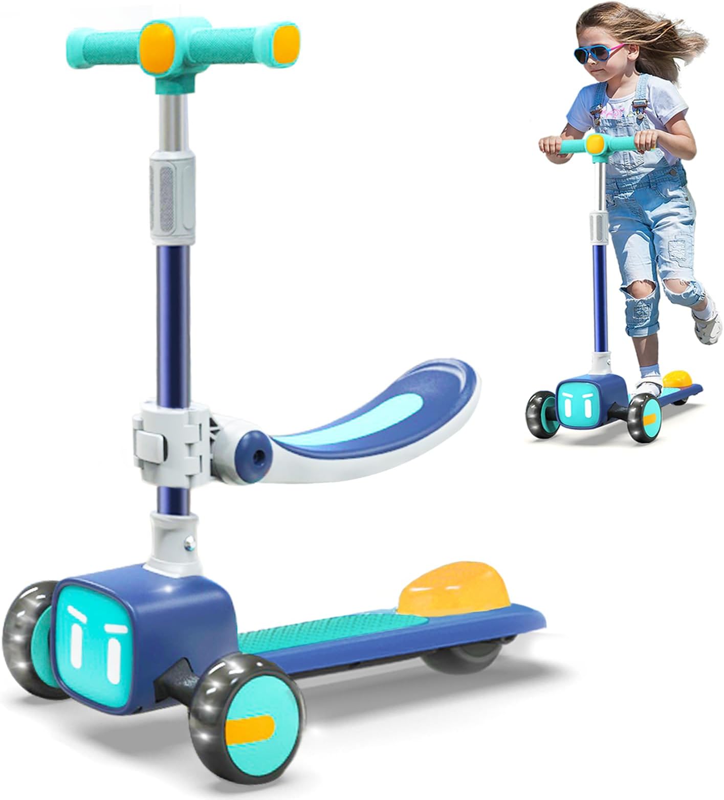 Unbreakable & Never Fall Down 2-in-1 Scooters Kids 3 Wheel Kick Scooter for Boys Girls Ages 3-8, Adjustable Height & Seat, Widened Non-Slip Deck, More Safer for Beginner Toddlers