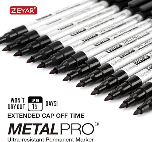 Miniatura 6 de ZEYAR Rotuladores permanentes, punta extrafina (0.039 in), tinta impermeable y a prueba de manchas, barril de aluminio, secado rápido, ideal en