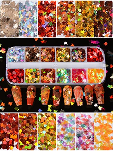 Warmfits 3D Holographic Nail Glitter Halloween Glitter & Christmas Nail Glitter & Snowflake Sequins & Fall Maple Leaf Glitter 3 Boxes For Diy Resin Crafting #TOP3