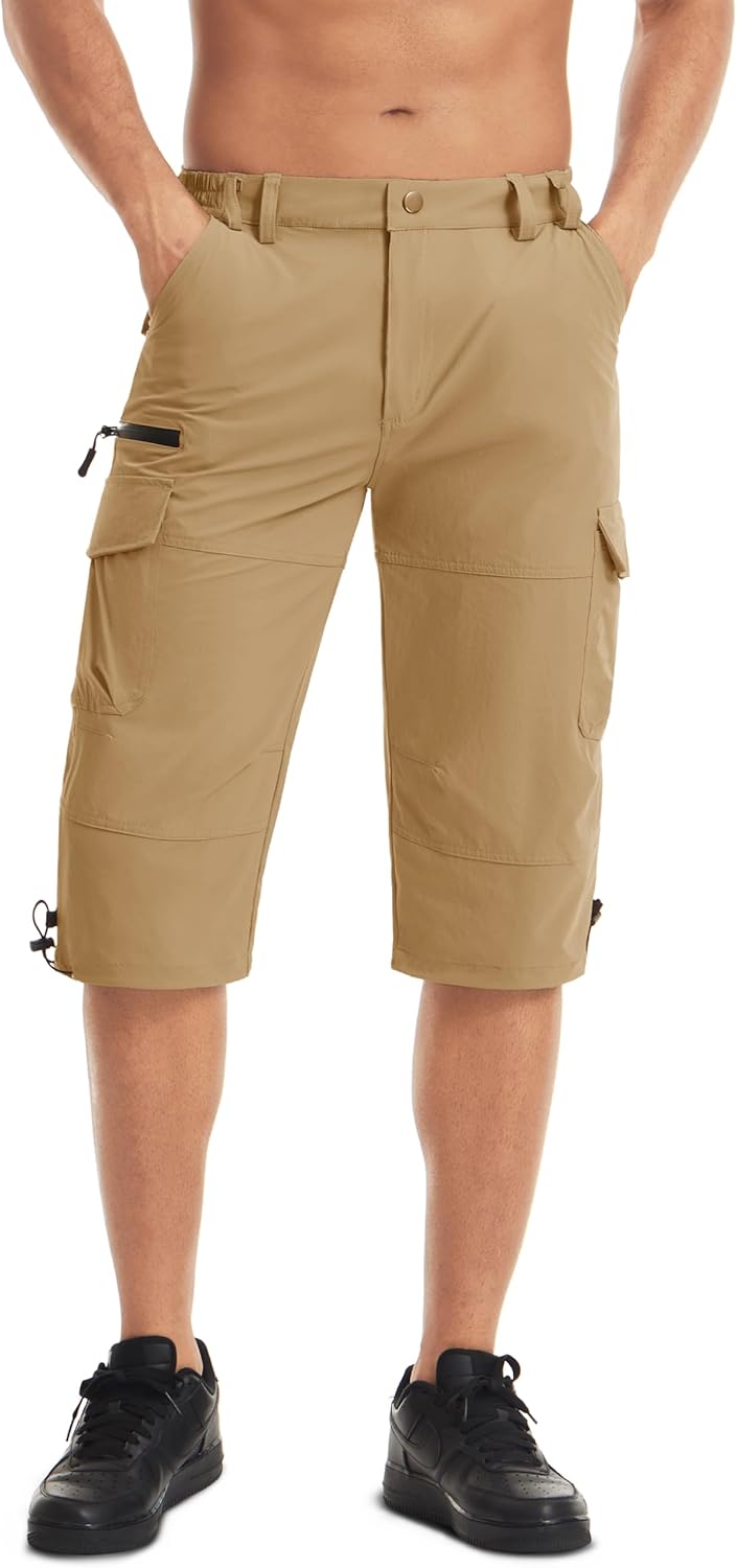 MAGCOMSEN Men's Workout Shorts 7 Pockets Quick Dry 3/4 Capri Pants Zipper Pockets Hiking Athletic Shorts - Image 2