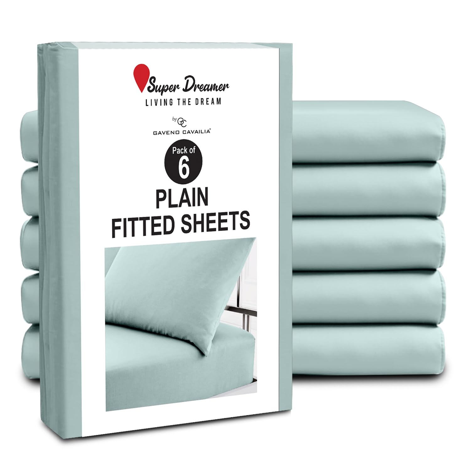 GC GAVENO CAVAILIA Fitted Sheet Double 6 Pack - Plain Dyed Microfiber Bedding Sheets - Fade, Wrinkle & Shrink Resistant Bottom Sheets - 25cm Deep Breathable Bed Sheet Elasticated Corners - Duck Egg