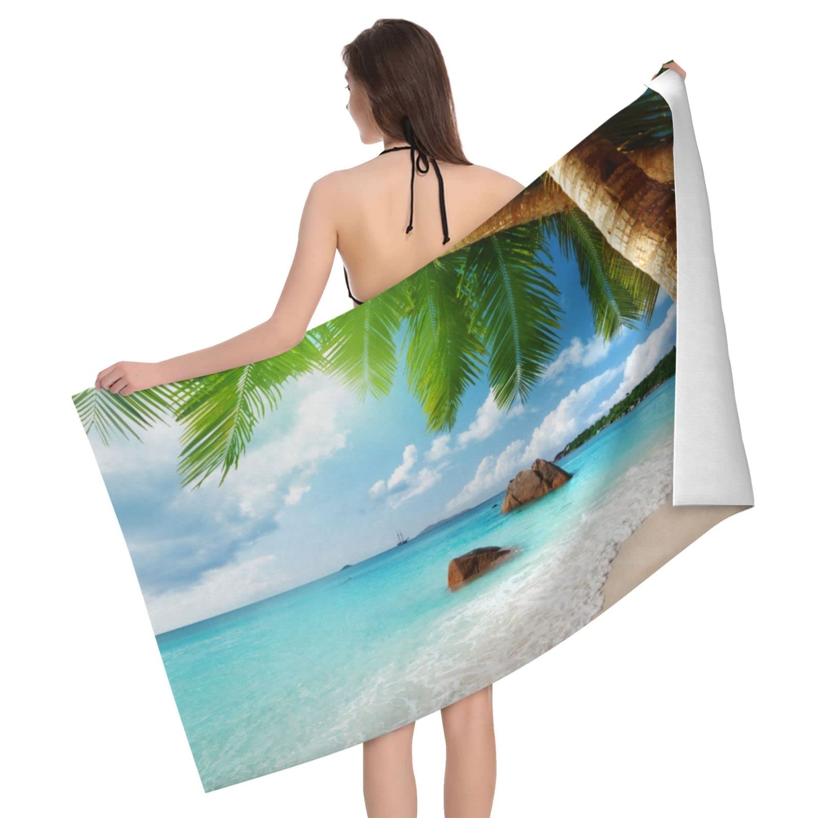 Lawenp Ocean Beach Beach Towel, Lightweight Sand Free Quick Dry Microfiber Absorbent Bath Towel for Kids, Adults, Swimming, Bath, Yoga, Pool, Travel, Camping 32"X52"
