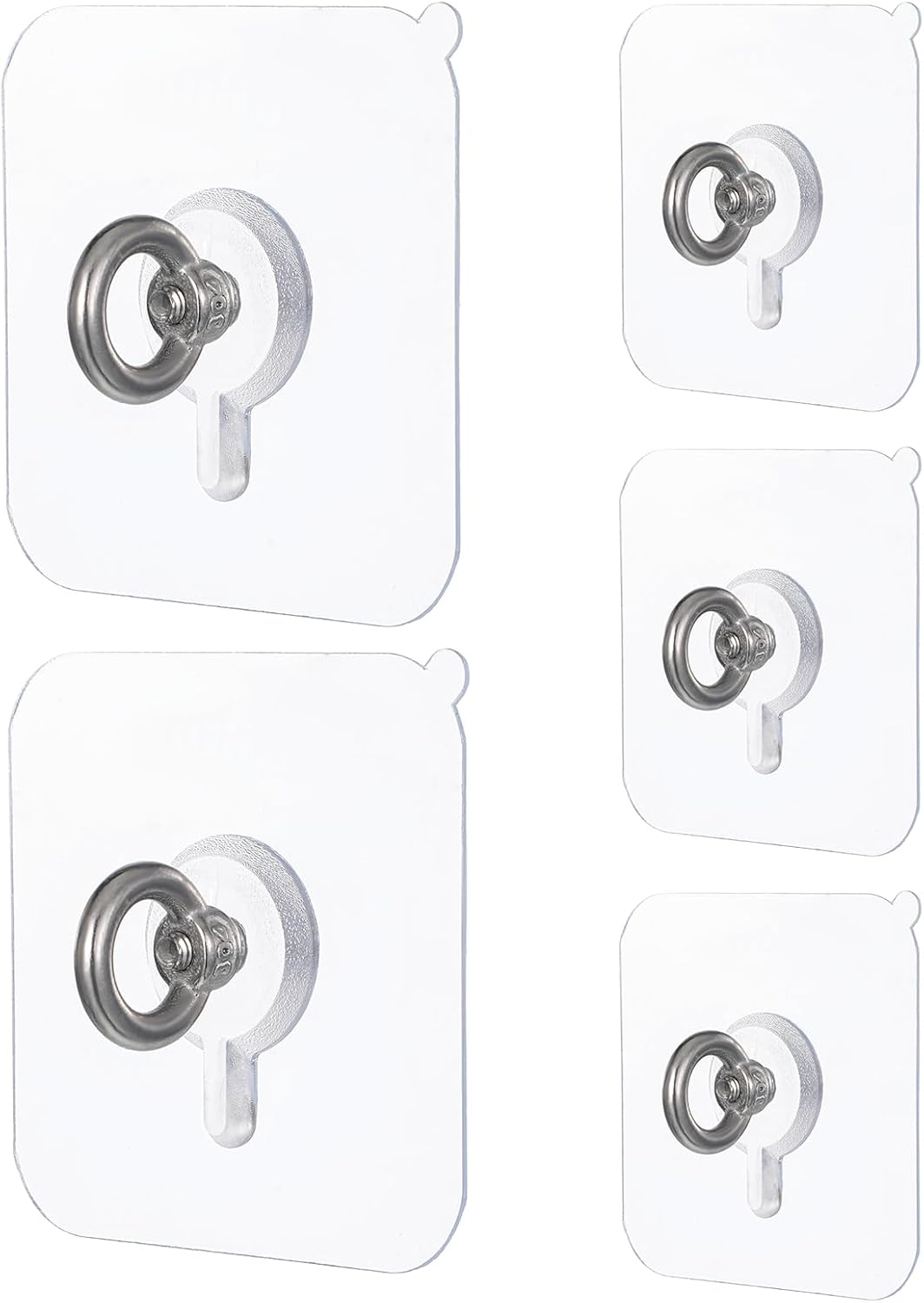 5 Pack Adhesive Ceiling Hooks, Heavy Duty No Drill Ceiling Hanging Hook, Stainless Steel, Waterproof, Nail-Free Self Adhesive Ceilings Wall Hangers for Hanging Plants Wind Chimes Lanterns