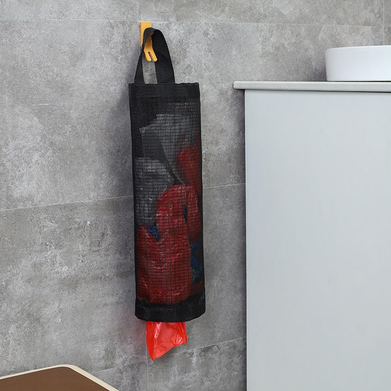 Suneez Nest Pack of 1 multicolour Round Trash bag organizer plastic carry bag holder,Dispensor hanging storage Mesh Garbage/Recycling Grocery shopping Pocket Hanging container for kitchen (camouflage)