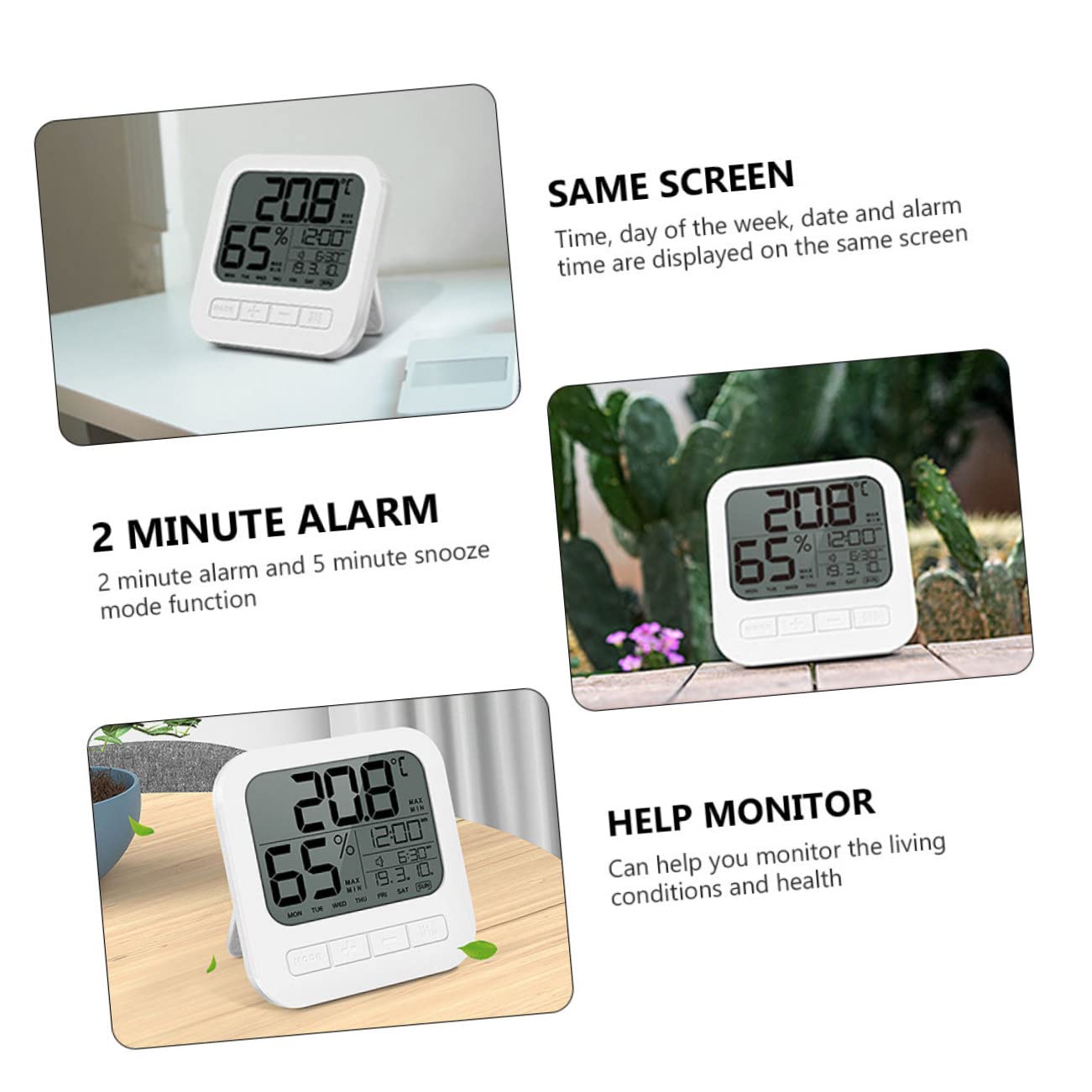 Toddmomy 2pezzi Termometro Igrometro Digitale Per Interni Misuratore Di Temperatura e Umidità Ad Alta Precisione Con Display Lcd Retroilluminato Funzione Allarme e Design Da Parete Ottimo