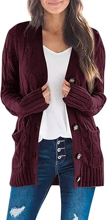 ZESICA Women's 2023 Fall Casual Long Sleeve Button Down Open Front Cable Knit Cardigan Sweater Coat