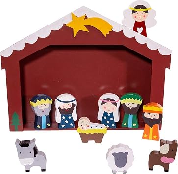 Kurt Adler 2-3-Inch Wooden Children's Nativity Set with Stable and 10 Figures