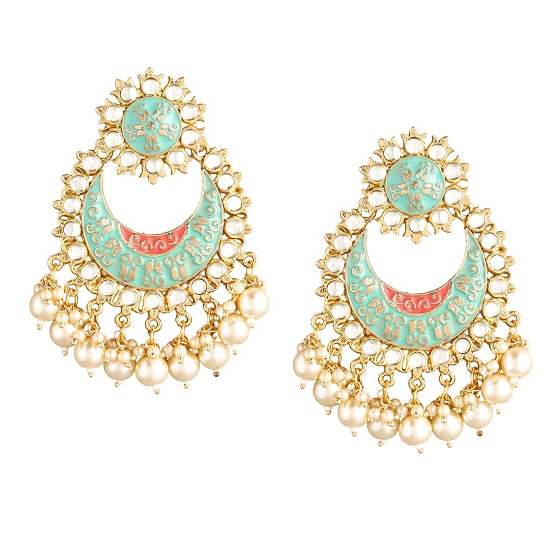 Yellow Chimes Chandbali Earrings for Women Ethnic Gold Plated Traditional Blue Meenakari Pearl Moti Chand bali Earrings for Women and Girls (B0949QRX6Z) Amazon Price History, Amazon Price Tracker