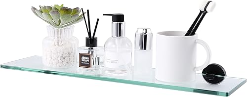 KES Estante de baño de vidrio, estantes de 20.1 pulgadas para baño con estantes flotantes de vidrio templado, montaje en pared de acero inoxidable