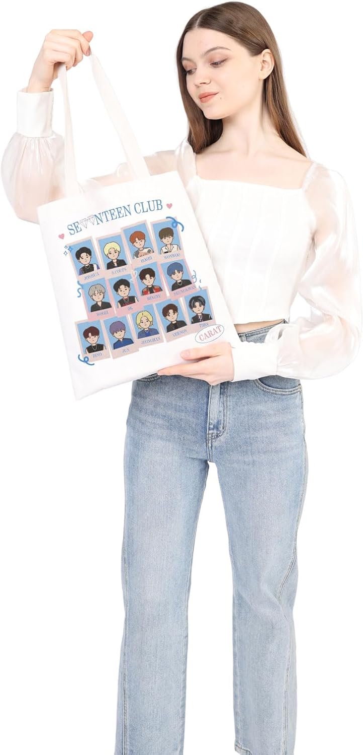 WSNANG Korean Band 17 Gift Korean Fans Carat Canvas Tote Bag Korean Music Lover Gift Korean Shoulder Bag Group Merch - Image 6