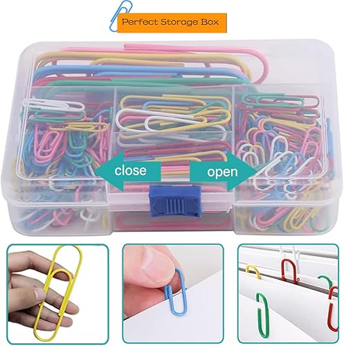 Miniatura 3 de 250 clips de papel de colores con caja de plástico recubierto de plástico clips de papel de metal para artículos de papelería de oficina, 1.1
