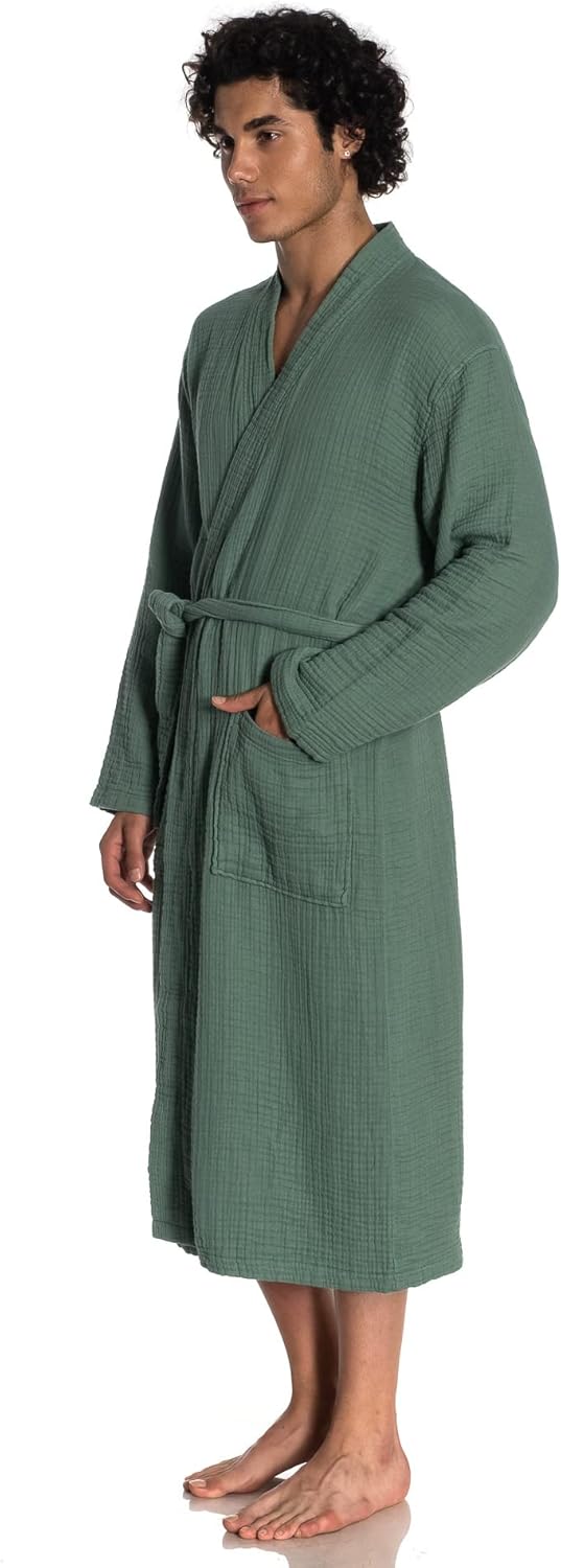 Muslin Unisex Bathrobe Women & Men, 100% Cotton Kimono Lightweight Robe | Long Robes Soft, Absorbent, Spa robes