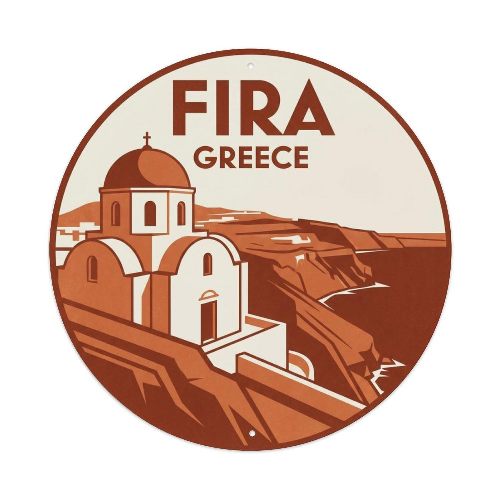White Church Fira Santorini Greece Greek Island Metal Tin Sign