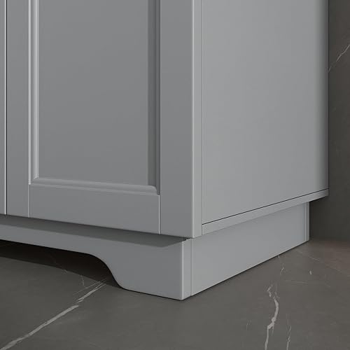 Miniatura 6 de OLD CAPTAIN Tocador de baño con fregadero de cerámica, tocador de madera de doble puerta con 24 pulgadas, pequeño armario de baño de montaje rápido,