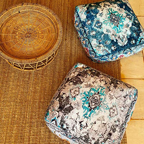 Mandala Life Art Bohemian Yoga Decor Floor Cushion Cover - 24X8 Inches - Square Meditation Carpet Pillow Case - Printed Cotton Rug Pouf #TOP2