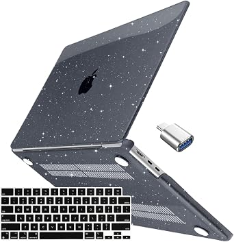 Batianda Compatible with New MacBook Air 13.6 inch Case 2026 2025 2024 2022 Release with M5/M4/M3/M2 Chip, Crystal Clear Bling Plastic Protective Hard Shell Case Soft Keyboard Cover, Black