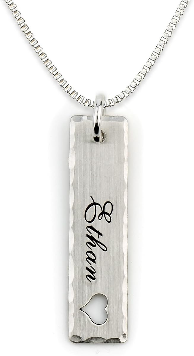 Collar con nombre de plata de ley con corazón abierto, personalícelo con un nombre o palabra, cadena de plata de ley a elección, regalos perfectos para el amor y la celebración
