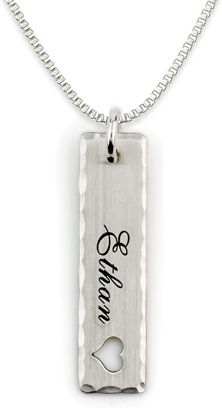 AJ's Collection Open Heart Sterling Silver Name Necklace, Customize with a Name or Word, Choice of Sterling Silver Chain, Perfect Gifts for Love and Celebration