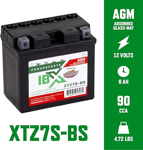 Miniatura 2 de Interstate Batteries YTZ7S-BS - Batería de 12 V 6 Ah Powersports 90CCA AGM, repuesto recargable para Honda, Kawasaki, Yamaha, motocicletas,