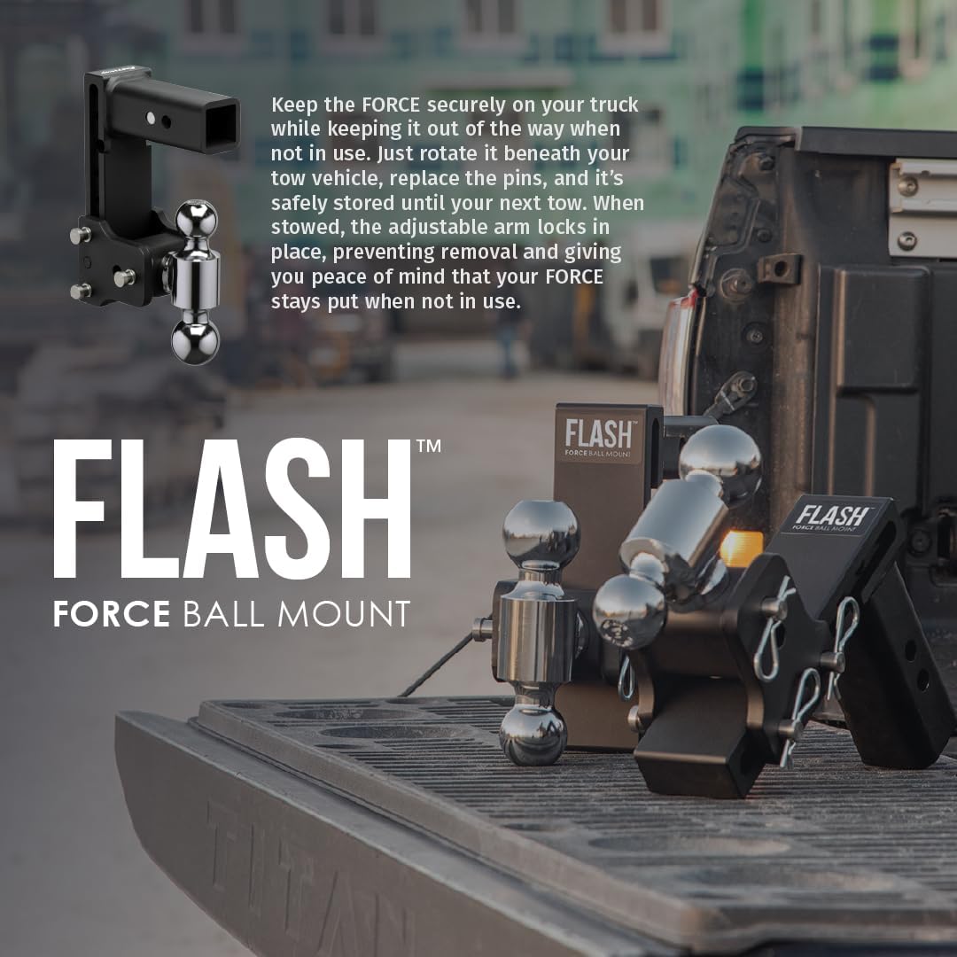 FASTWAY Flash Force Adjustable Steel Ball Mount, Dual Hitch Balls, Quick Height Adjustment, Stowable, for 2" and 2-1/2" Receiver, Heavy Duty (67-00-7675, 7/1/2" Drop, 7-1/2" Rise, 2-1/2" Receiver)
