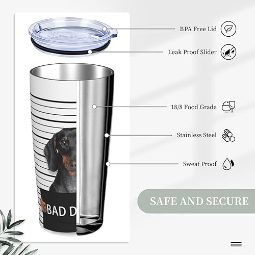 Miniatura 4 de Vaso de perro malo con tapa y pajilla, taza de acero inoxidable de 20 onzas con aislamiento de acero, taza de café de viaje para amantes de los