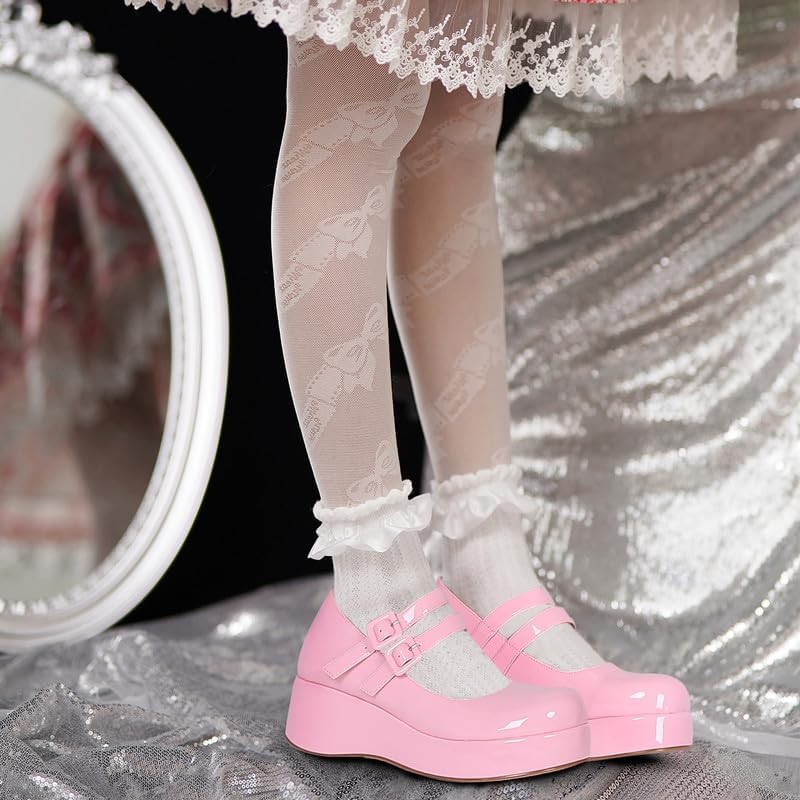 Platform Mary Jane Shoes Women Girls,Ankle Strap Round Toe Goth Chunky Uniform Dress Pumps Shoes Oxfords - Image 2