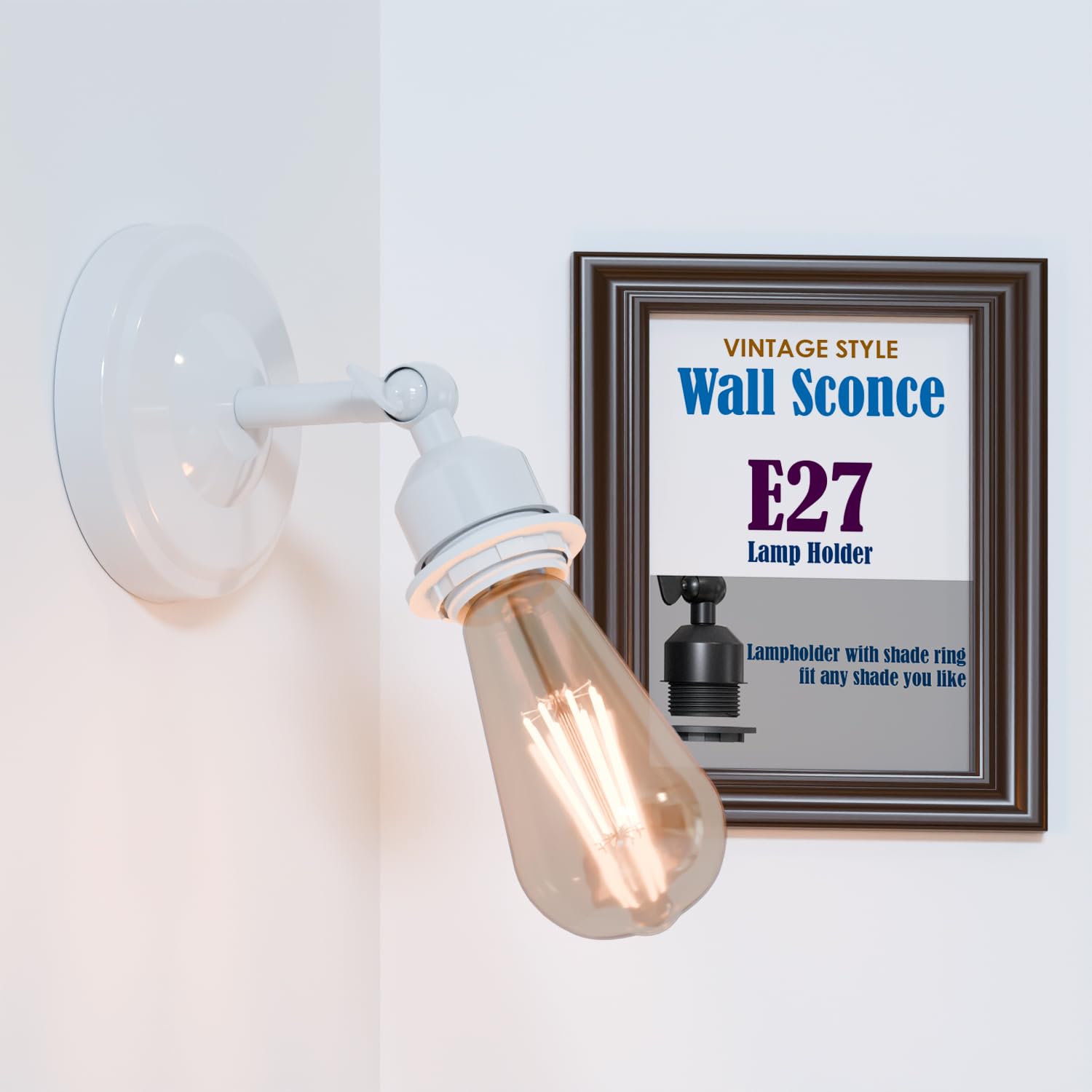 LEDSone Industrial Loft Coffee Bar Kitchen Metal E27 Wall Sconce Light Edison Lamp Fixture Corridor Wall Lights (White, with Bulb 1 Pack)